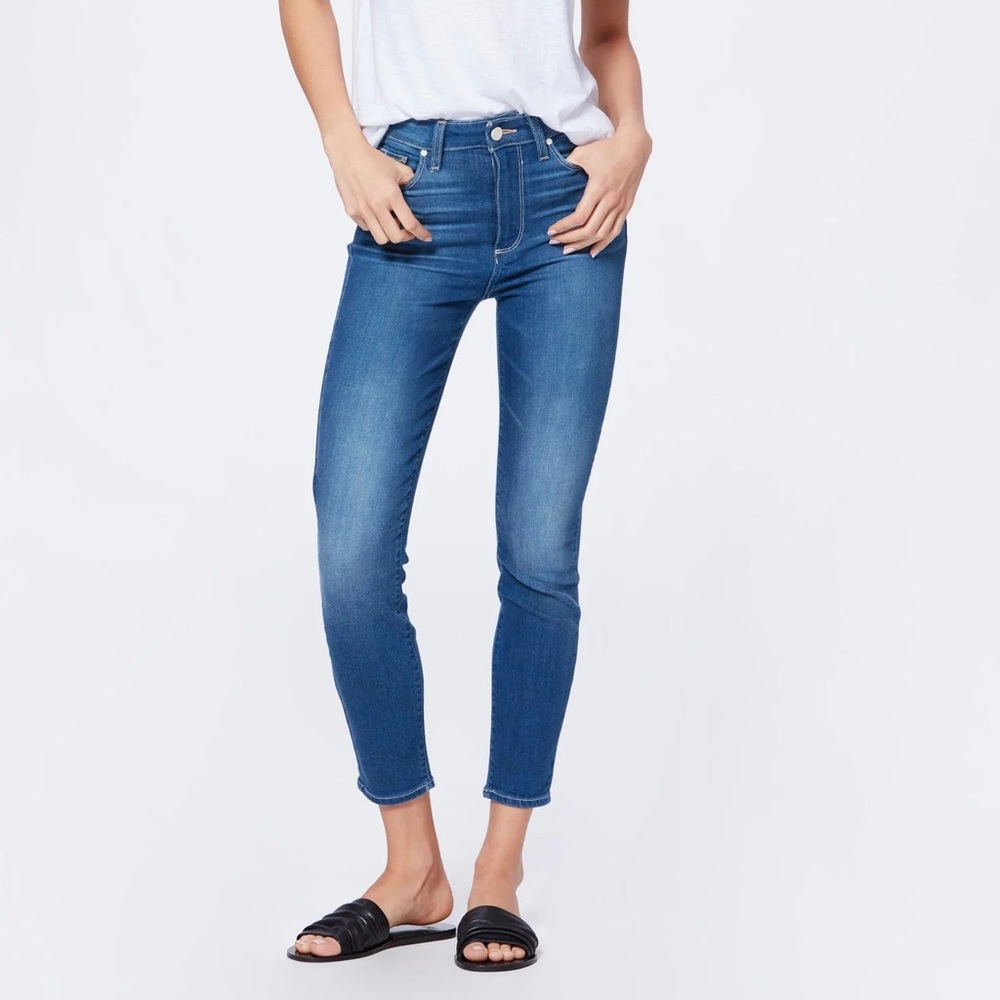 Paige Margot Crop Jeans Size 25 High Waist Skinny Stretch Denim Isle Blue $189